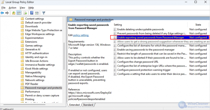 Enable exporting saved passwords from Password Manager