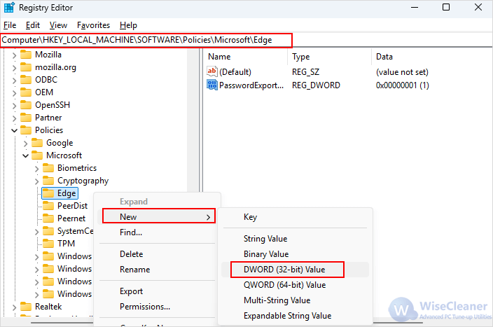 create PasswordExportEnabled