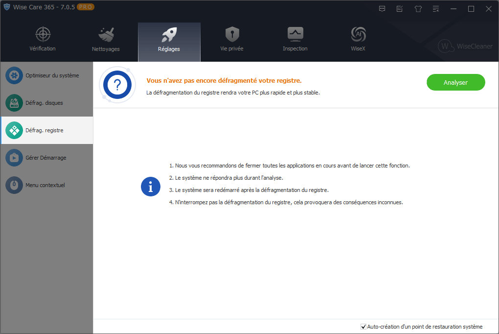WiseCare365-Reglages-Défrag.Registre