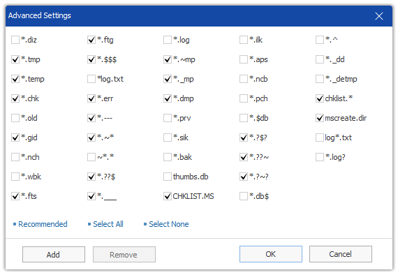 wise care 365 cleans custom types of files