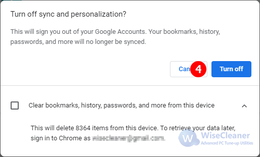 turn off Google Chrome account sync