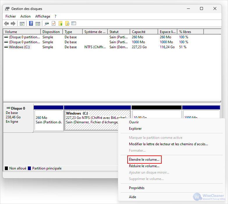 Gestion des disques - Étendre le volume