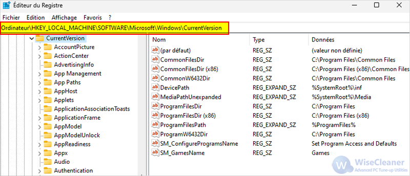 HKEY_LOCAL_MACHINESOFTWAREMicrosoftWindowsCurrentVersion