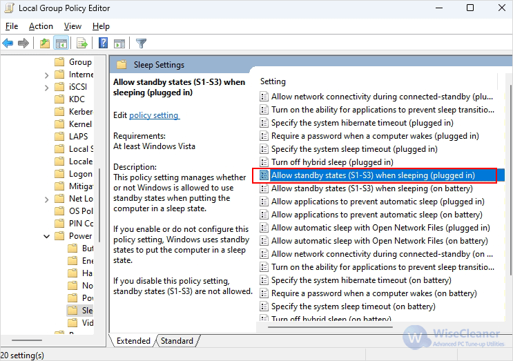 Allow standby states (S1-S3) when sleeping (plugged in)