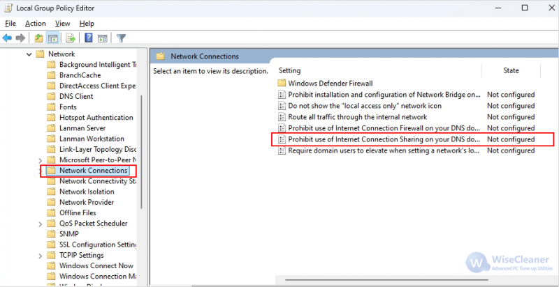 double-click on Prohibit use of Internet Connection Sharing on your DNS domain network