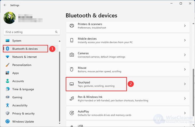 Tap on Touchpad on the right pane in Settings